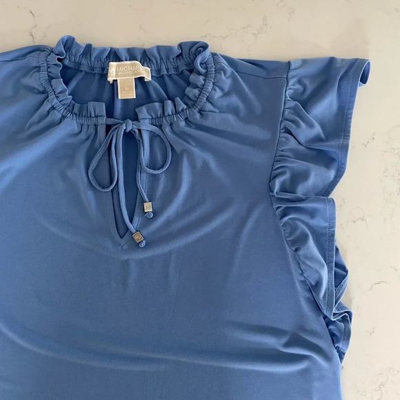 Michael Kors Sweet Flounce Sleeve w Gathered Neckline Dress Blue Sz M NWOT - Picture 7 of 12